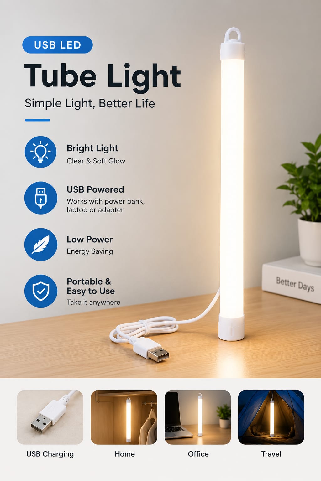 USB LED Tube Light – Portable & Bright Light